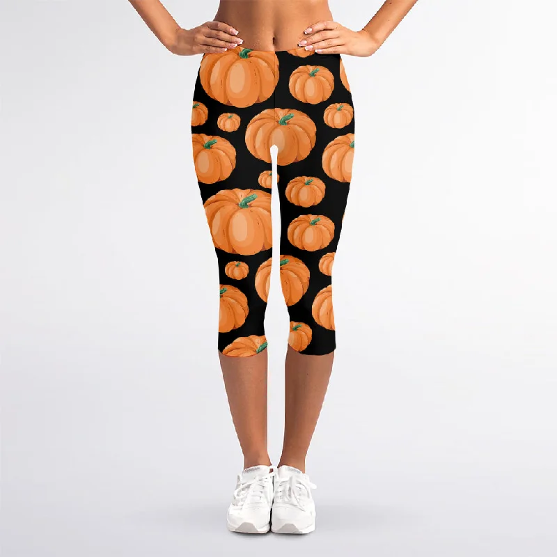 Special Discount Orange Pumpkin Pattern Print Women's Capri Leggings