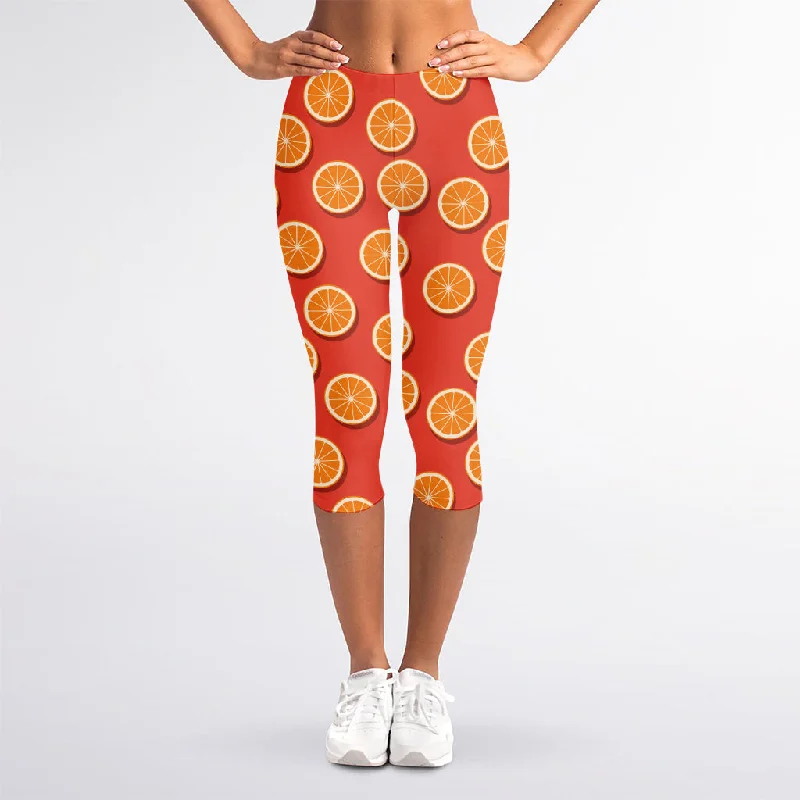 Sale Event Orange Slices Pattern Print Women's Capri Leggings