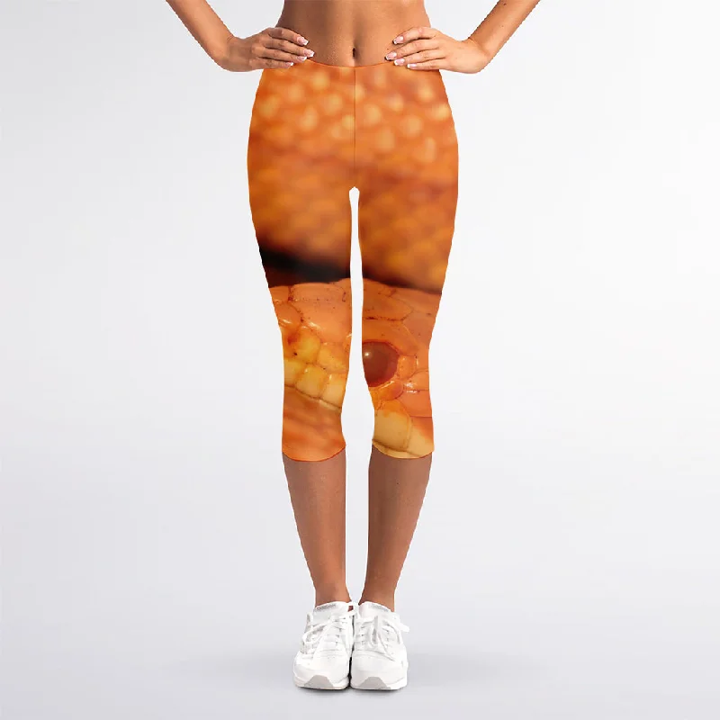 Price Cut Orange Snake Print Women's Capri Leggings