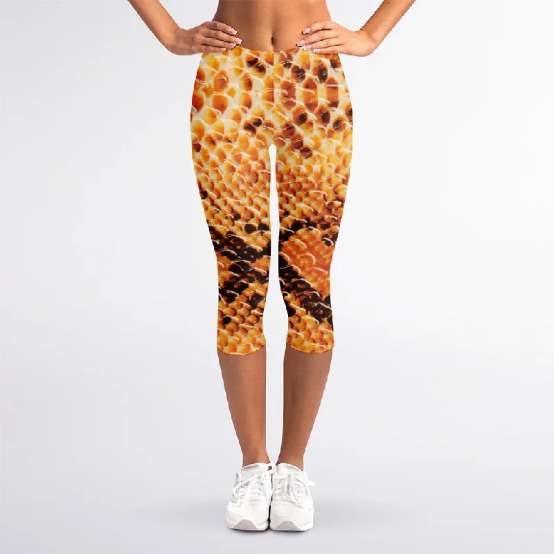 Quick Sale Orange Snakeskin Print Women's Capri Leggings