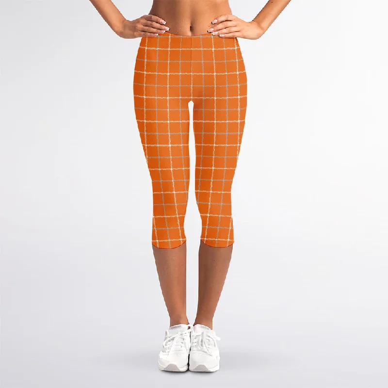Fantastic Offers Orange Tattersall Pattern Print Women's Capri Leggings