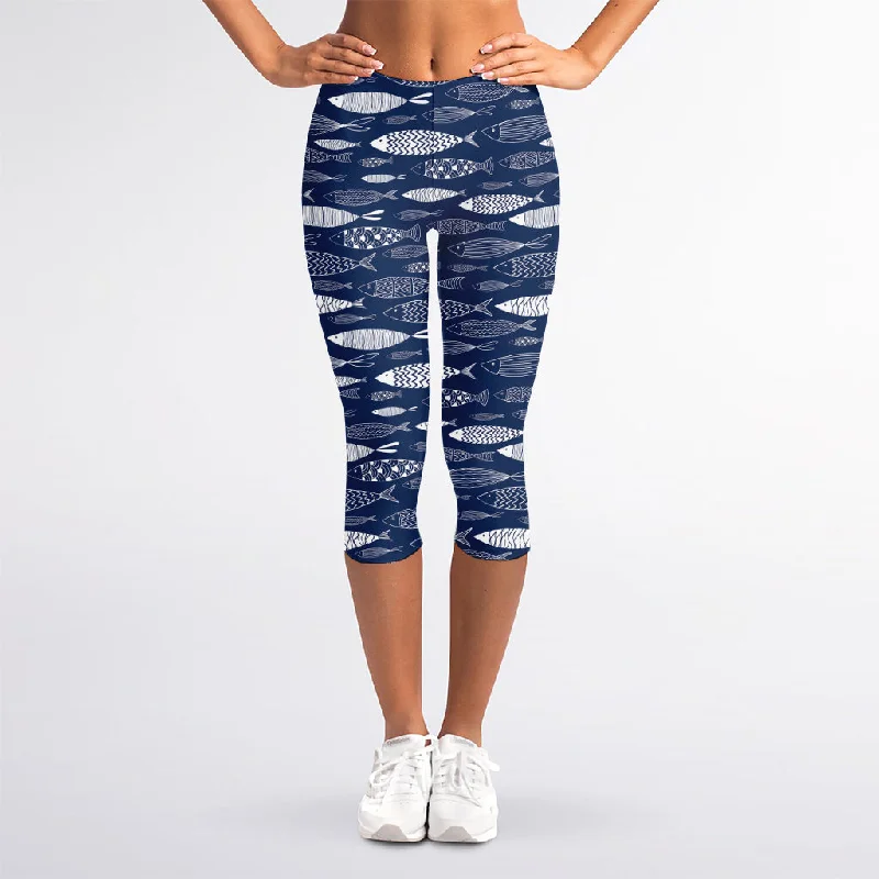 Closeout Ornamental Fish Pattern Print Women's Capri Leggings