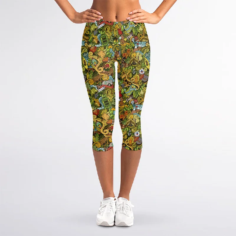 Bonus Savings Outdoor Camping Pattern Print Women's Capri Leggings