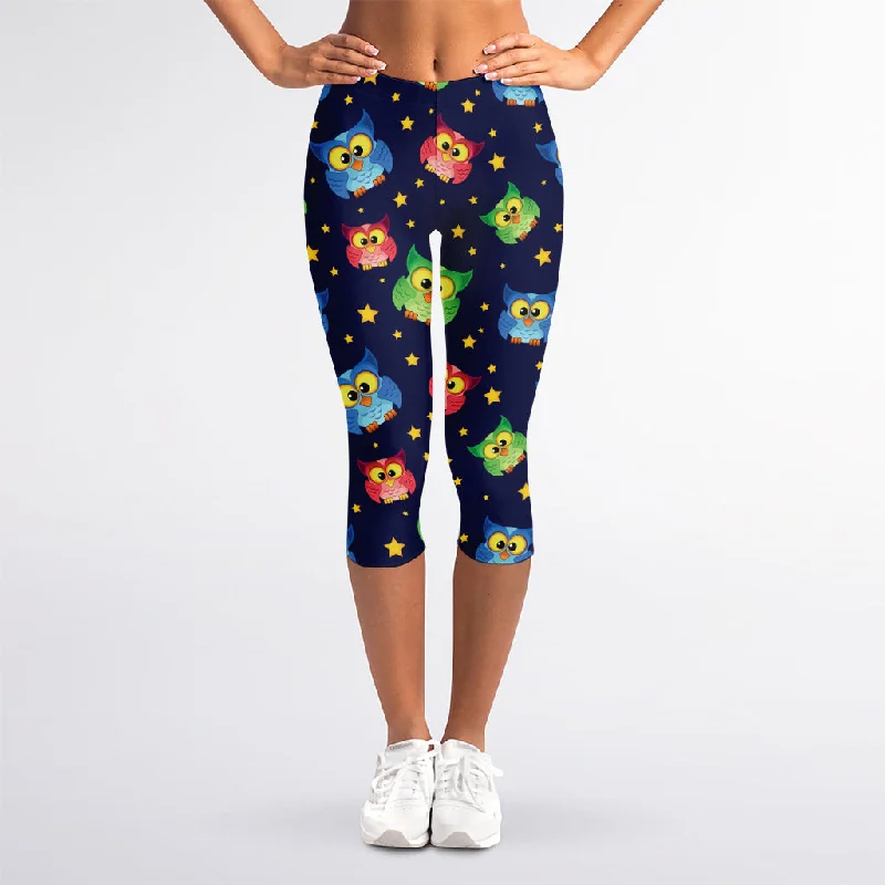 Bargain Prices Owl And Star Pattern Print Women's Capri Leggings