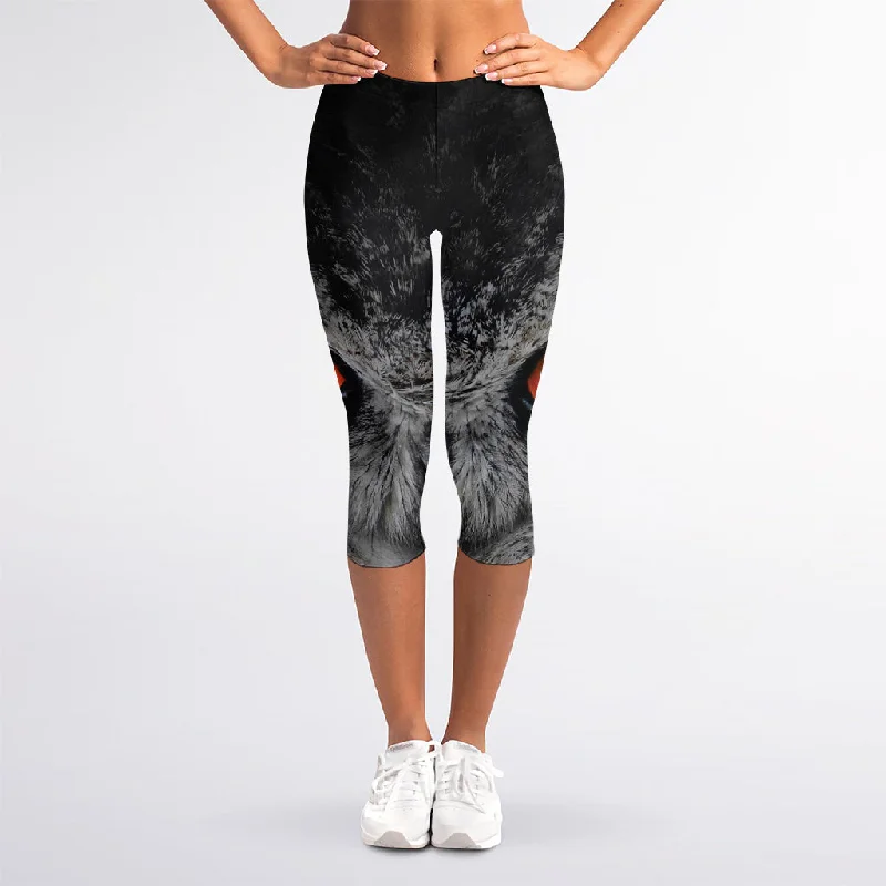 Price Drop Owl Eyes Print Women's Capri Leggings