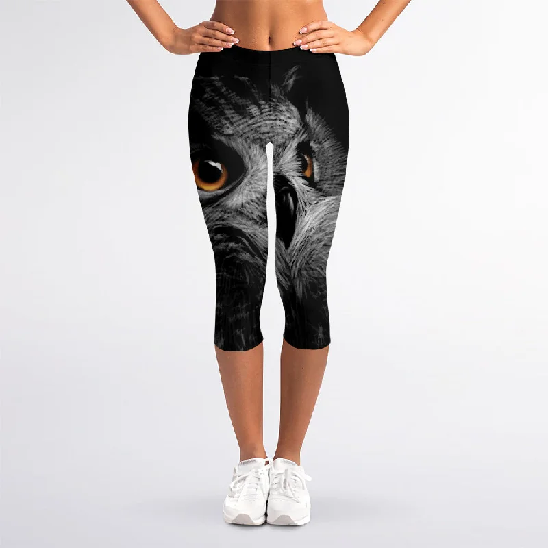 Huge Savings Owl Portrait Print Women's Capri Leggings