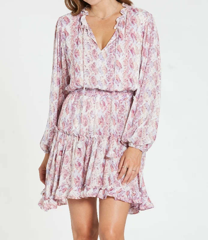 Flash Deals ABELLA TIERED RUFFLE DRESS IN THISTLE SNAKE