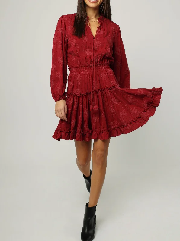New Markdowns ABELLA LONG SLEEVE FRONT NECK TIE DRESS RED DAHLIA
