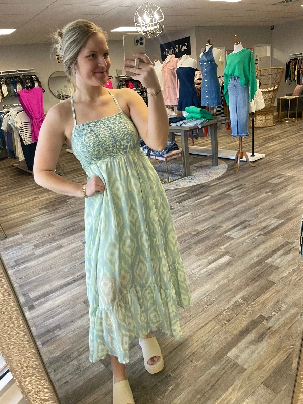 Great Bargains Abstract Print Midi Dress - Sage/Lemon