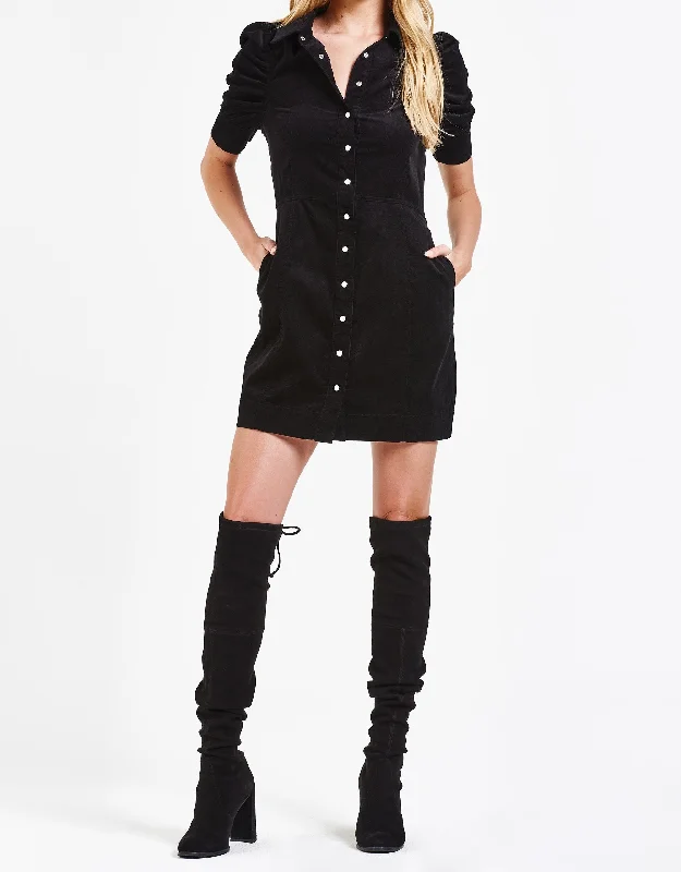 Huge Discounts ADELINE BUTTON DOWN DRESS BLACK CORDUROY