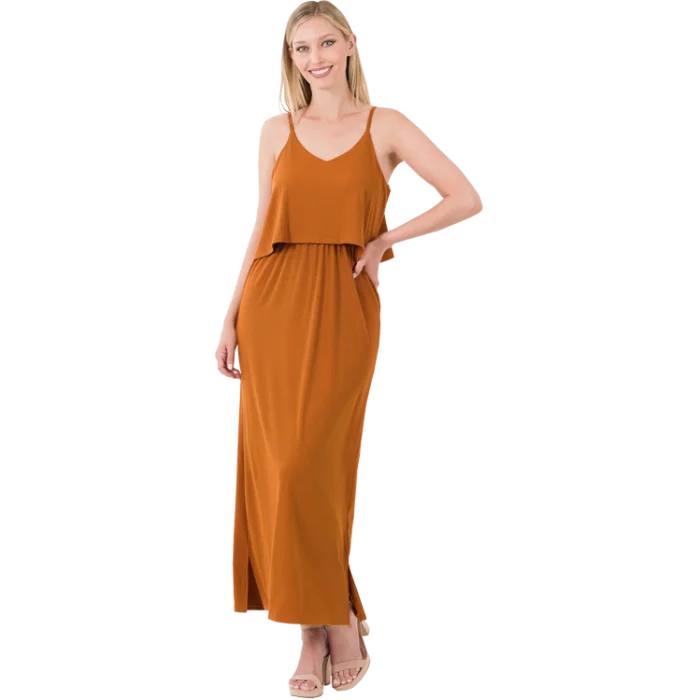 Stock Clearance Almond Ribbed Double Layer Dress