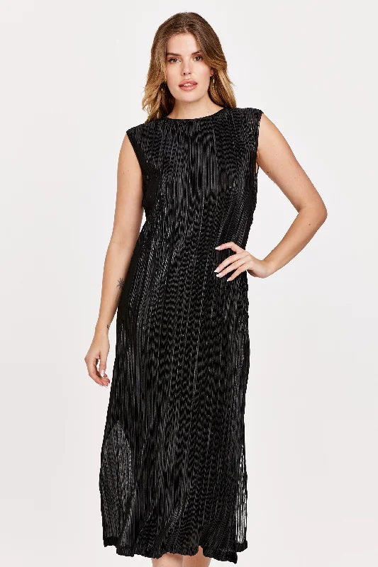 Steals and Deals AUDRINA SIDE SLIT DRESS BLACK FOIL