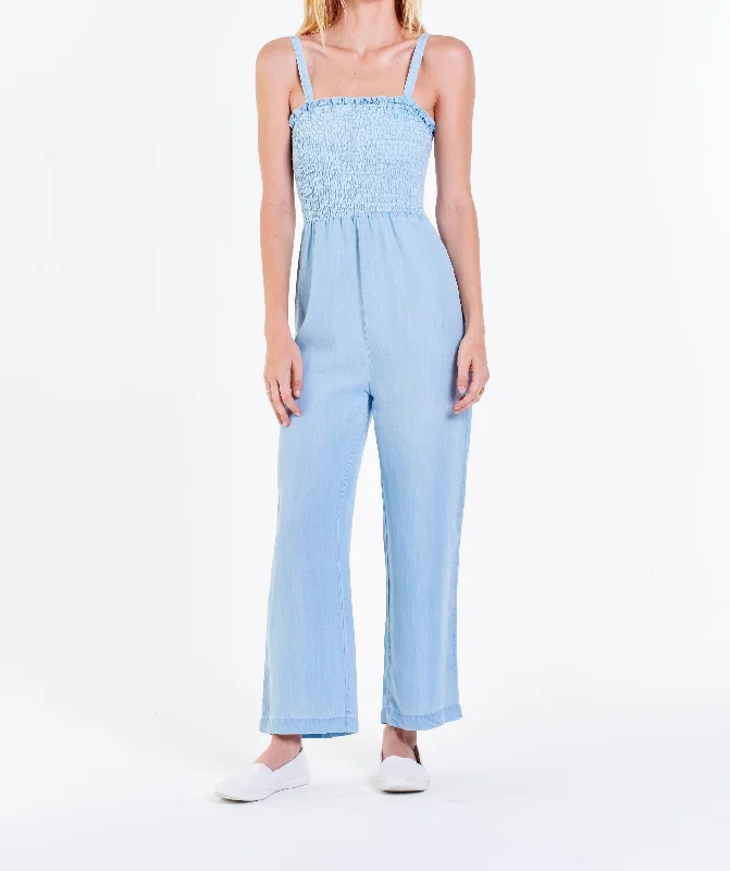 Hot Deal BELINDA SMOCKED BODICE JUMPSUIT CAROLINA BLUE