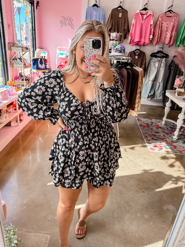 Factory Direct Sale Black Floral Printed Romper