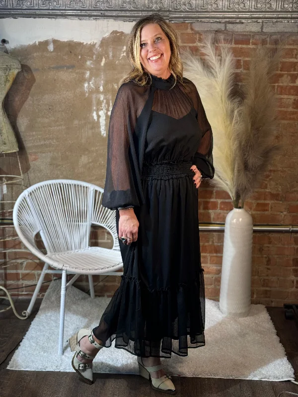 Lowest Price Black Sheer Sleeve Dress
