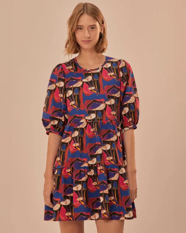 Final Sale Black Wild Mushrooms Puff Sleeve Mini Dress