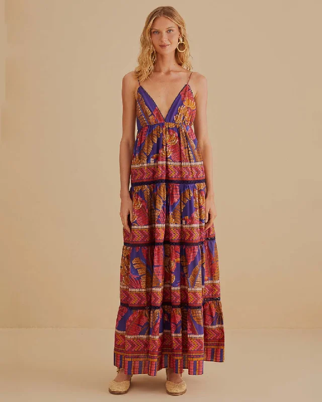 Stock Up and Save Blue Forest Mosaic Sleeveless Maxi Dress