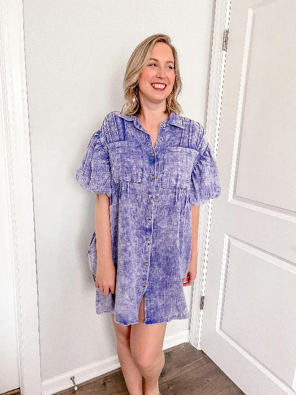 Instant Discount Bubble Sleeve Dress in Blueberry