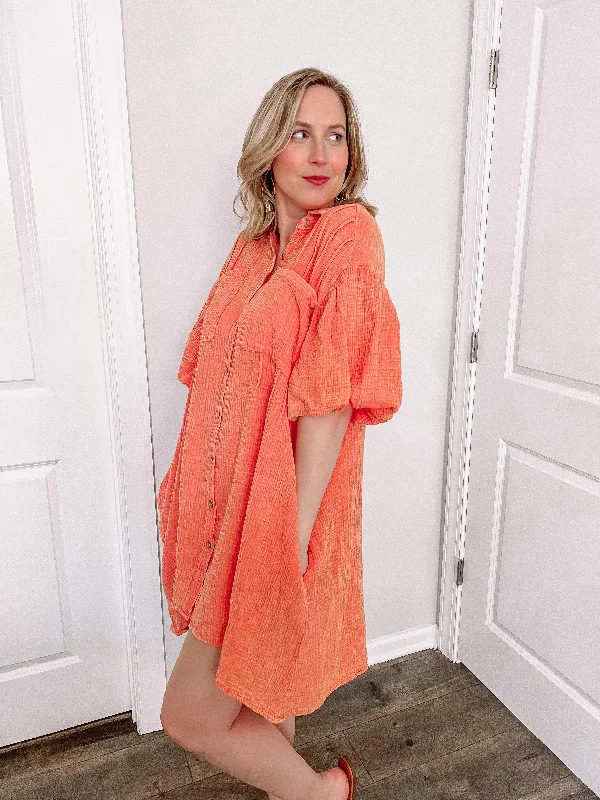 Great Deals Bubble Sleeve Dress in Orange