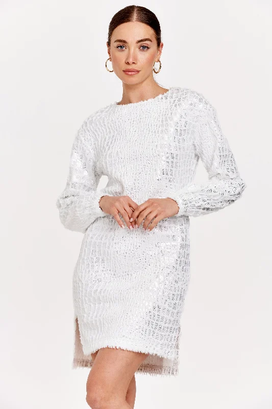 Take Advantage CAROL FOIL DRESS WHITE OPAL VELVET