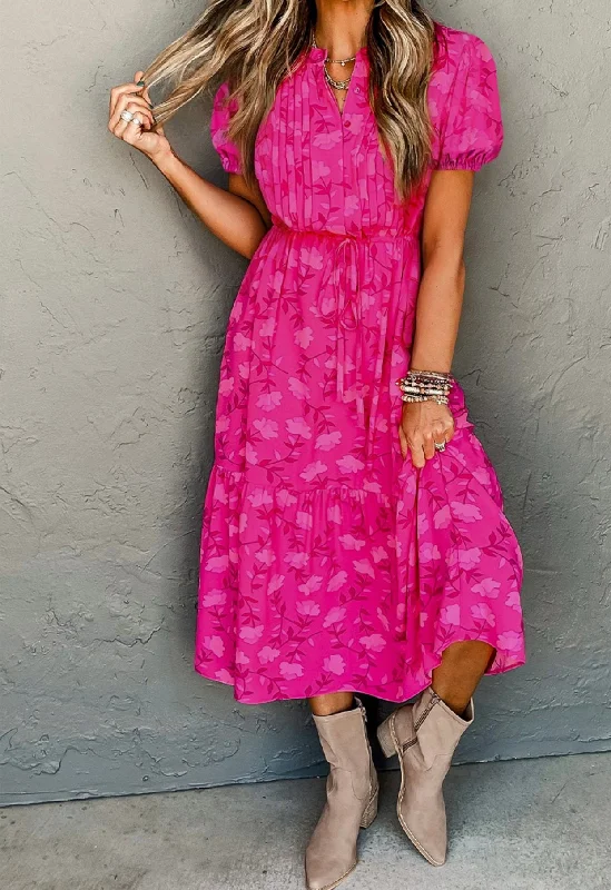 Savings Spectacular Charlotte Floral Midi Dress Pink Fuchsia Mix