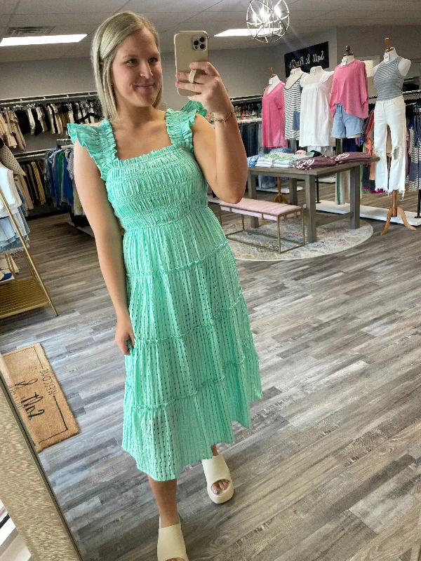 Limited Time Discount Checkered Smocked Dress - Green