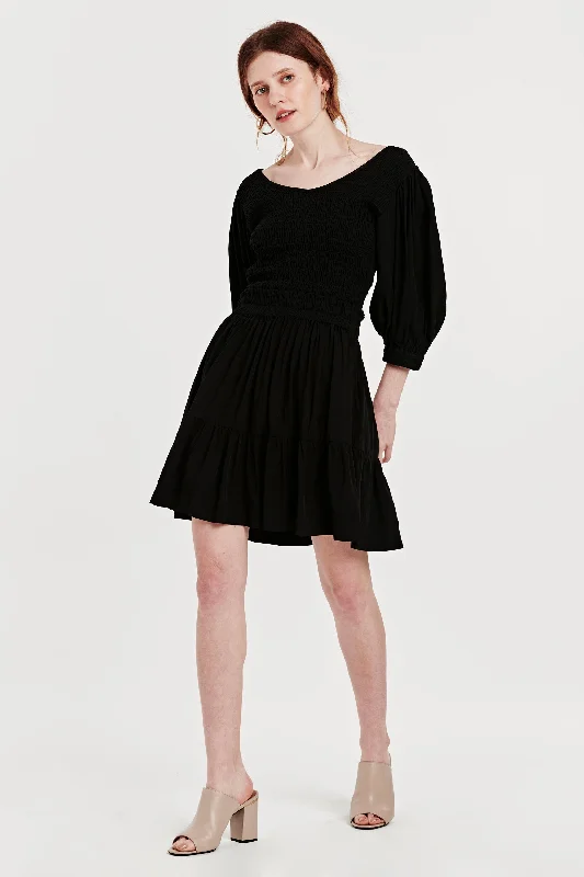 Hurry In CHRISTINA SMOCKED BODICE DRESS BLACK