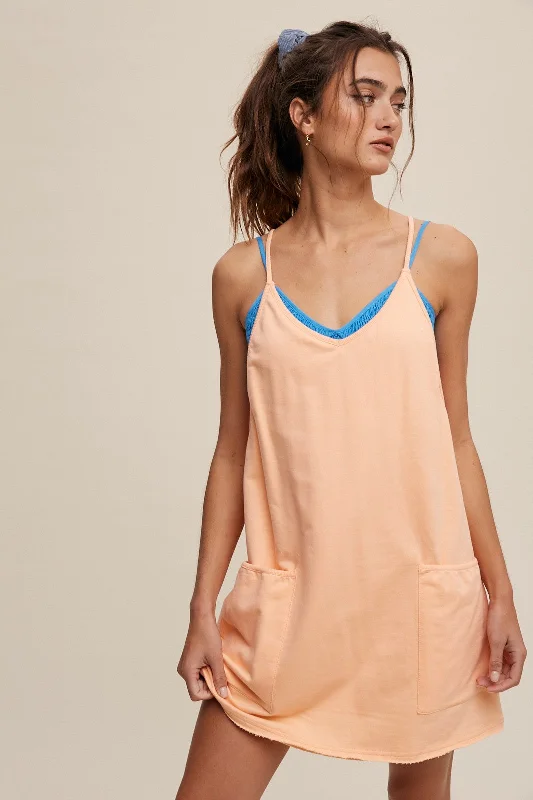 Price Drop Hello Summer • Sporty mini dress with built in romper • Peach