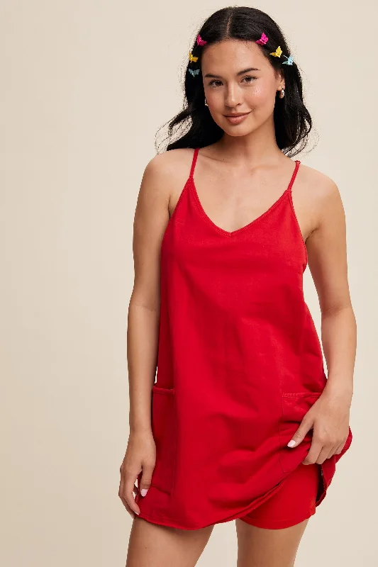 Online Specials Hello Summer • Sporty mini dress with built in romper • Red 🇺🇸