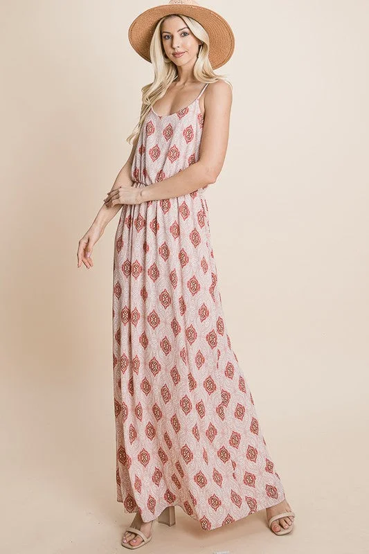 Take Advantage Red Geometric Diamond Maxi Dress
