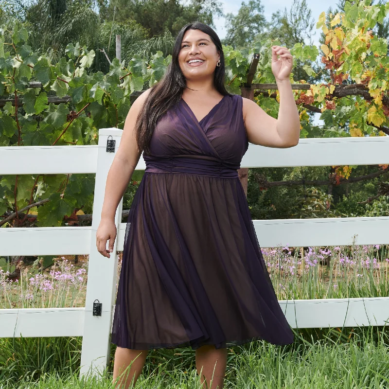 Fantastic Offers Cora Eggplant Sleeveless A-Line Midi Dress