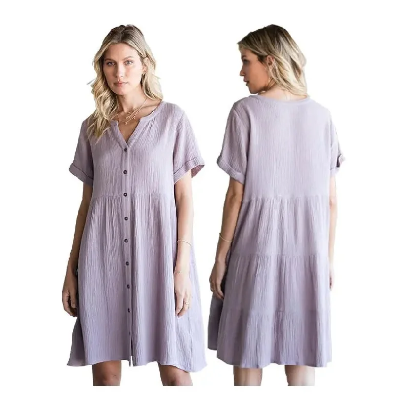 Year-End Clearance Cotton Bleu Dress Button Down Lilac
