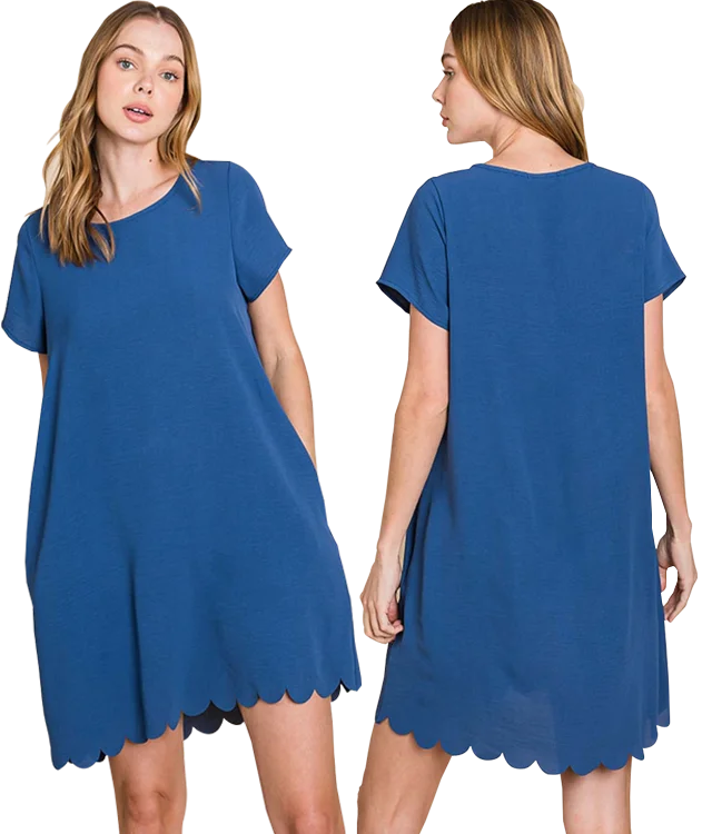 Sale Event Cotton Bleu Navy Scallop Hem Dress