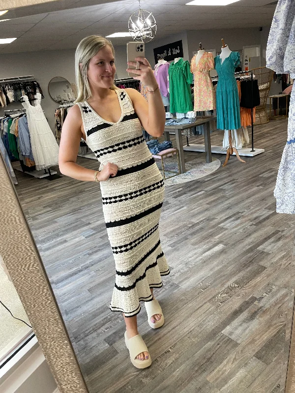 Reduced Prices Crochet Knit Midi Dress - Natural