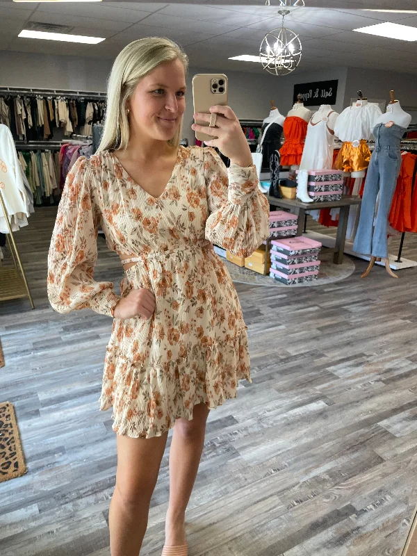 Stock Up and Save Cutout Floral Mini Dress - Natural Multi