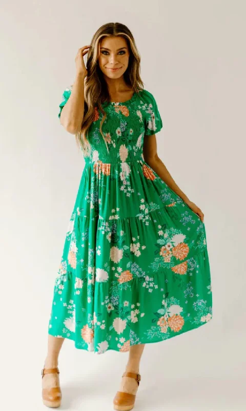 Deal Explosion Dana Green Floral Midi Dress