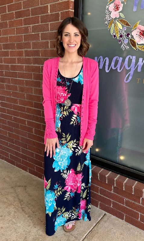 Price Drop Alert Dark Navy Mint Fuchsia Floral Maxi Dress