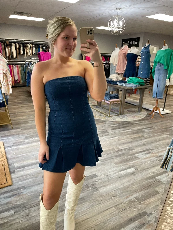 Early Access Denim Corset Tube Dress - Dark Wash