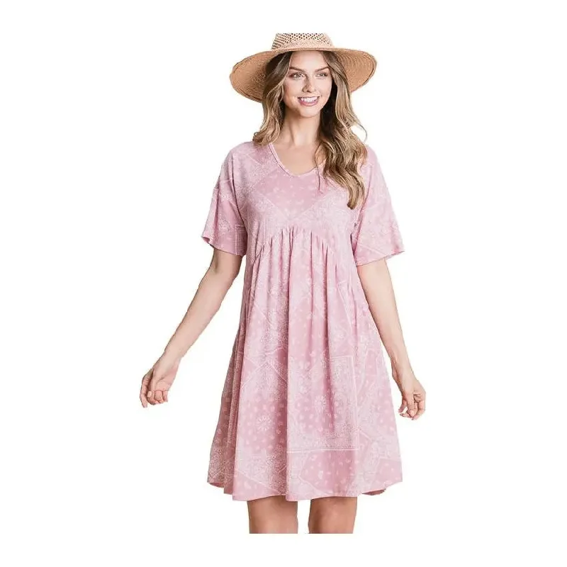 Huge Discounts Dress Bandana Print Soft Pink