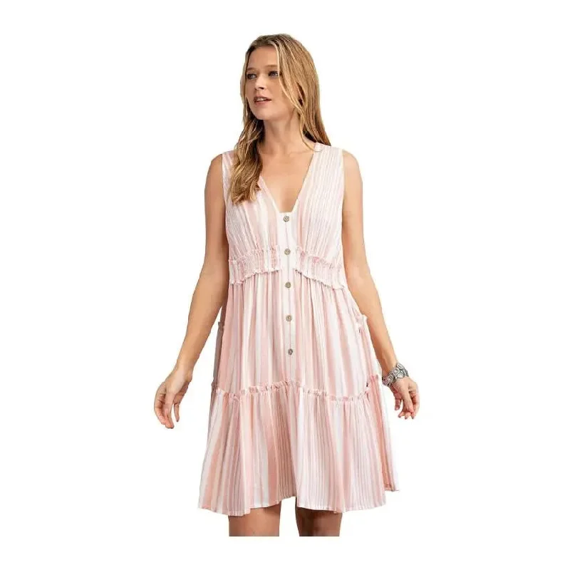Exclusive Deal Easel Dress Striped Button Down Coral