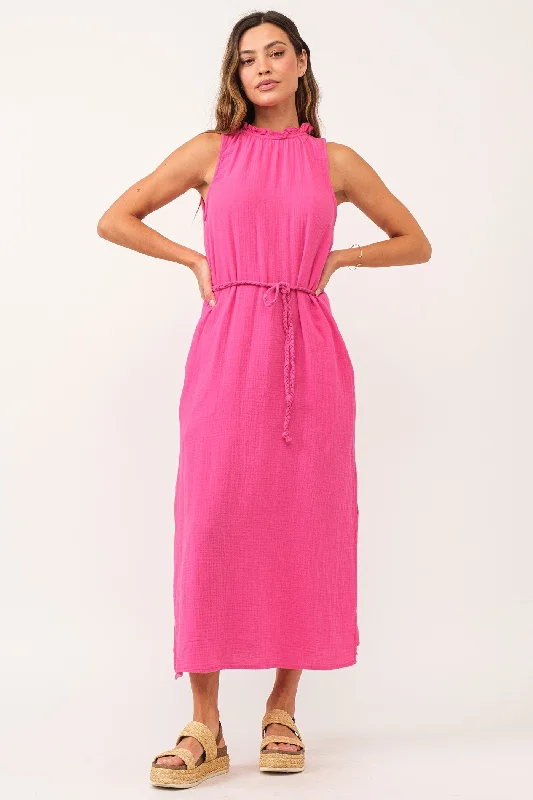 Deal Zone EMERSON KEYHOLE DRESS PINK FLASH GAUZE
