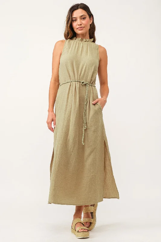 Bargain Bin EMERSON KEYHOLE DRESS SEA KELP GAUZE