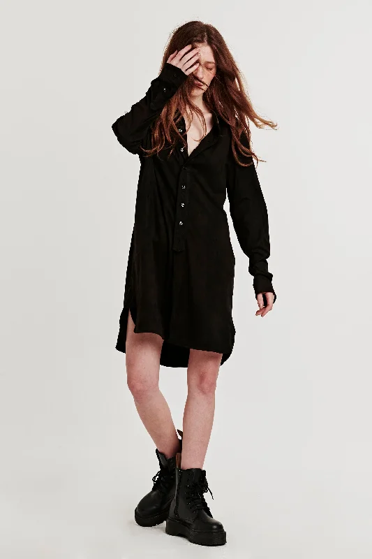 Deal Dash EMILY BUTTON FRONT DRESS BLACK SUEDE
