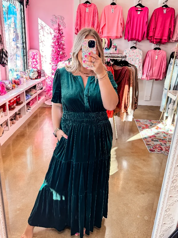 Super Savings Evergreen Velvet Maxi Dress