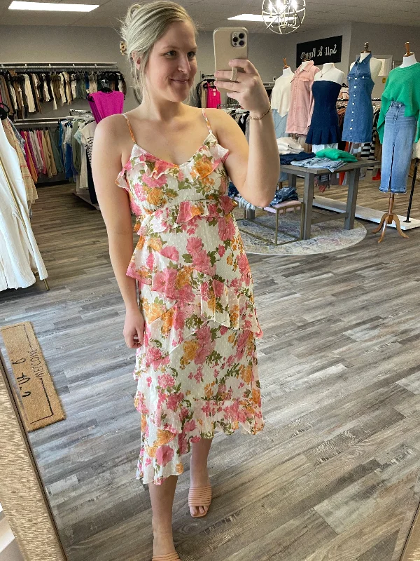 Big Discounts Floral Dot Midi Dress - Ivory Multi
