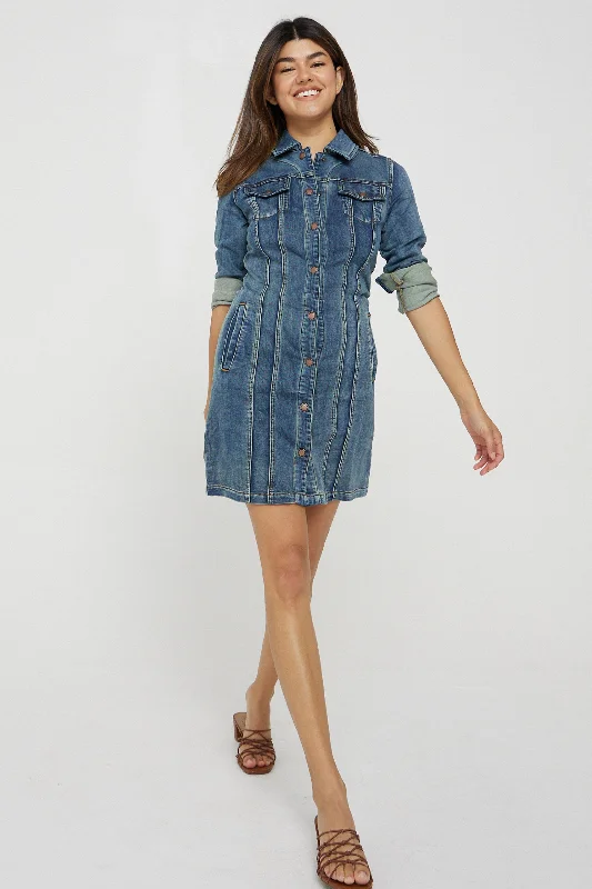 Exclusive Savings GABRIELLE BUTTON FRONT DENIM DRESS SAND STORM