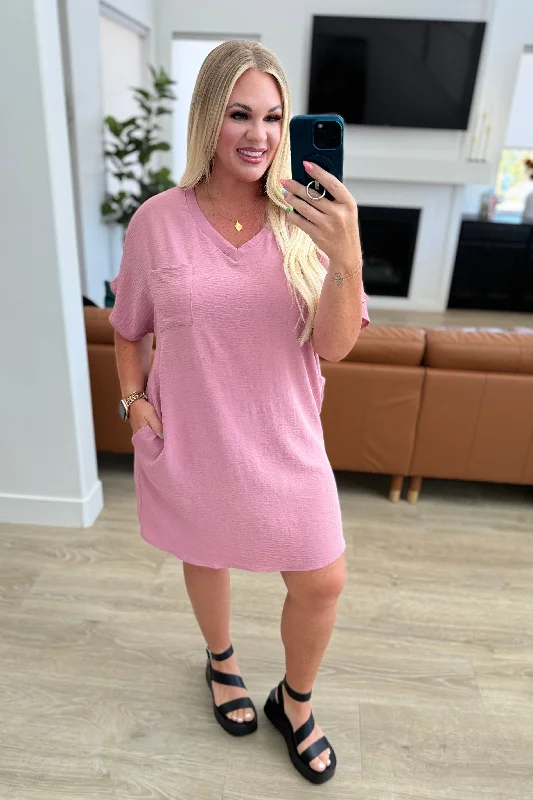 Stock Clearance Go-Go Girl V-Neck T-Shirt Dress in Light Rose