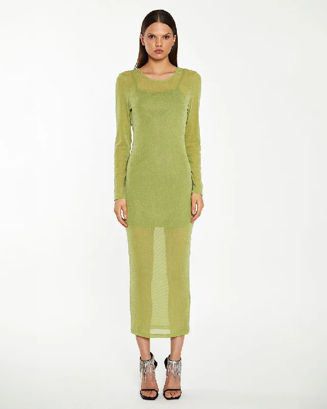 Today’s Special Green Glitter Mesh Midi Dress
