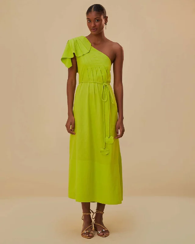 Value Deals Green One Shoulder Leaf Maxi Dress