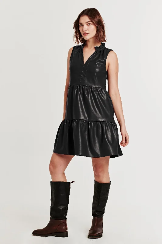 Bonus Savings HELENA SLEEVELESS DRESS BLACK VEGAN LEATHER